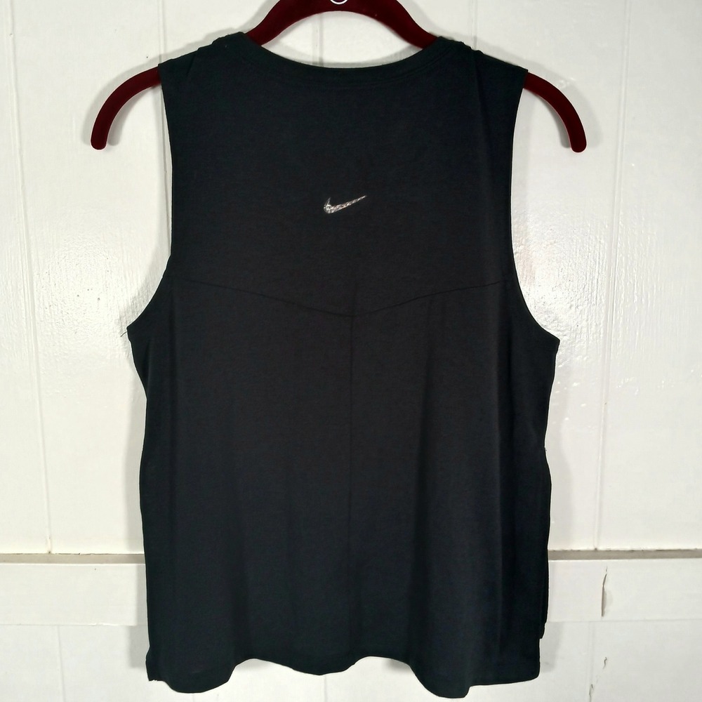 Nike Yoga Dri-FIT Tank Top Womens Small Black Side Slit‎ Back Swoosh Logo
